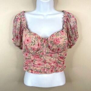 Steve Madden Milkmaid Corset Top Womens Small Babydoll Mesh Crop Coquette Floral